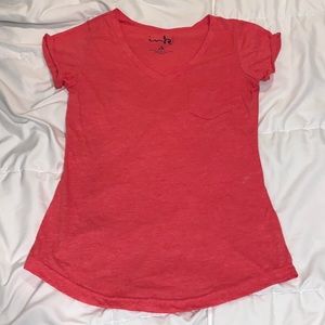 INK Coral/Orange V-Neck T-Shirt with Rolled Sleeves – Size Medium